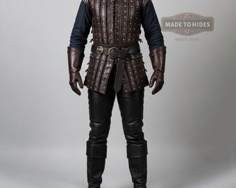 Gilet medievale in vera pelle da uomo fatto a mano / Armatura personalizzata con borchie marroni / Abito da fiera rinascimentale / Abbigliamento LARP personalizzato