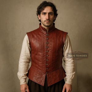 Renaissance Leather Vest for Men | Handmade Medieval Gambeson Armor | Steampunk LARP Doublet Jerkin | Custom Size Leather Costume Vest