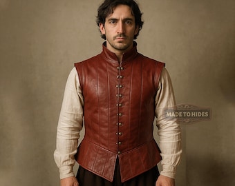Leren Renaissance-vest voor heren | Handgemaakt middeleeuws Gambeson-harnas | Steampunk LARP-doublet Jerkin | Aangepast formaat leren kostuumvest