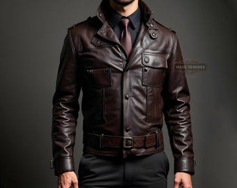 Men’s Brown Leather  Biker Pants- Handmade Biker Pant - Custom Leather Jeans -  Pants  – Gothic Punk Leather Jeans- Custom Fit Leather Pant