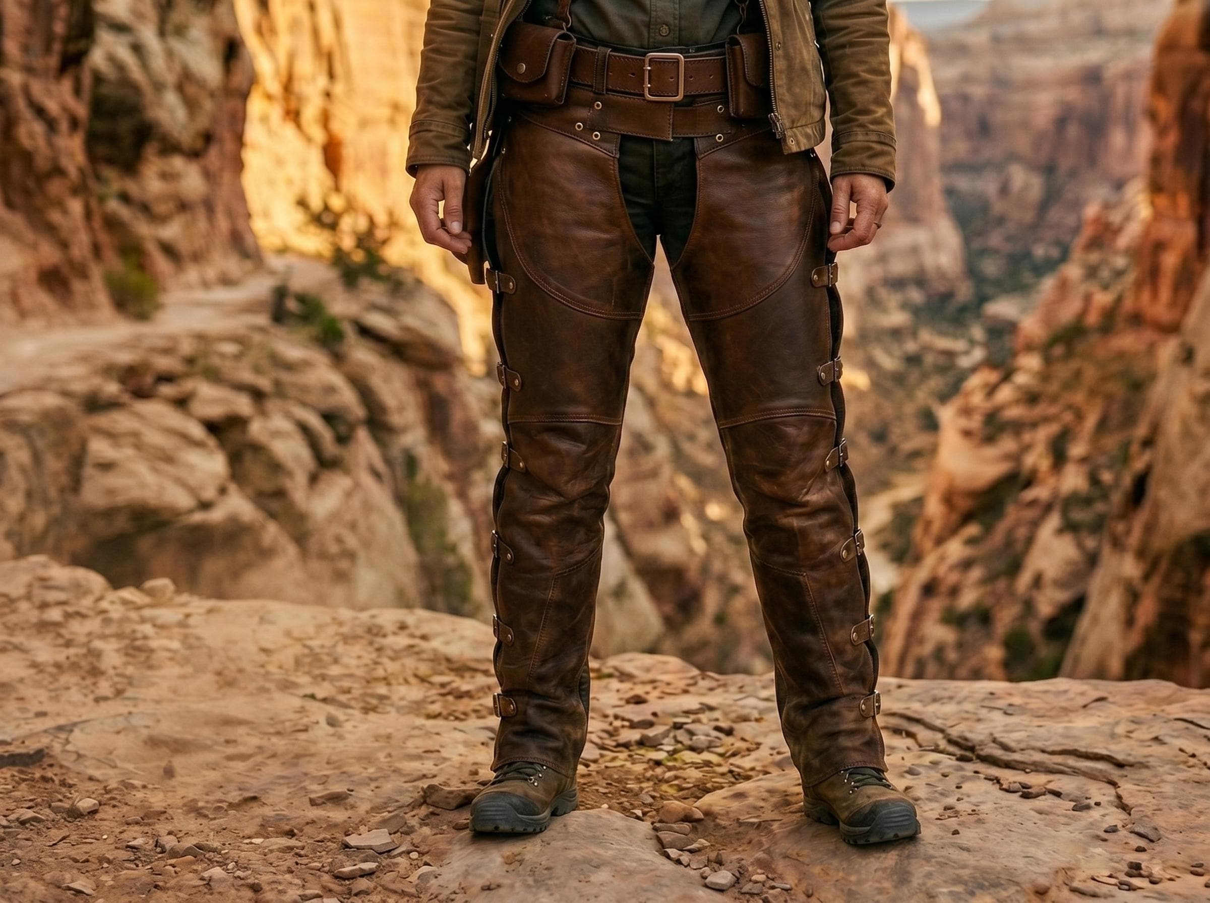 Handmade Men's Leather Chaps Brown Genuine Cowhide Western Cowboy Biker Multi Buckle Leggings Rugged Costume Custom Fit Gear