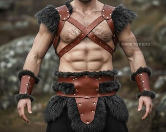 Handmade Viking Leather Harness Set | Genuine Brown Leather Cosplay Outfit | LARP Barbarian Costume | Custom Fantasy Festival Gear