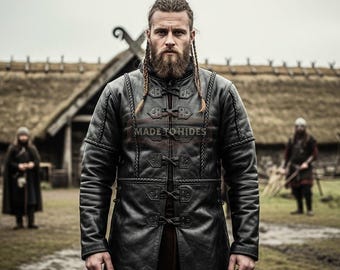 Medieval Viking Leather Tunic | Ragnar Inspired Cosplay Armor | Handmade Genuine Cowhide Leather Coat | Larp Warrior Costume | Custom Size