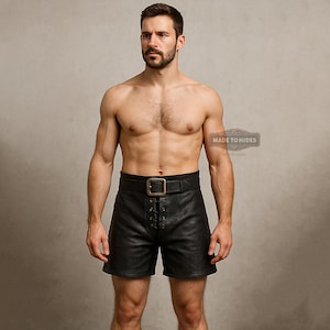 Custom Made Black Leather Steampunk Shorts for Men | Gothic Leather Utility Shorts |Festival Cosplay Black Leather Bottoms |Steampunk Shorts