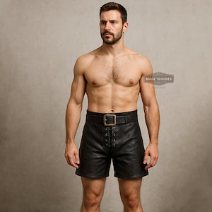 Black Leather Lace-Up Shorts for Men | Handmade Belted Medieval Shorts | Custom Fit Gothic Festival LARP Bottoms |Renaissance Cosplay wear