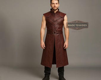 Brioni 赤 表レザー、中キルティング ノースリーブベスト　サイズ58 マルーンレザーの戦士ベスト | ハンドメイドキルティングファンタジー