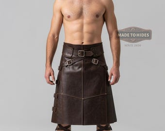 Handmade Men’s Genuine Leather Kilt | Custom Medieval Warrior Outfit | Personalized Viking Cosplay Skirt |Tailored Renaissance Festival Wear