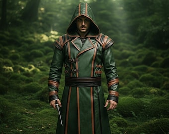 Abrigo de ranger medieval verde bosque / Armadura de fantasía de piel de vaca auténtica / Regalo de cosplay para él