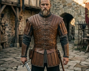 Túnica medieval de cuero hecha a mano para hombre, chaleco de armadura vikinga marrón, disfraz gótico para feria renacentista, chaleco de cuero con hebilla, atuendo para LARP y cosplay.