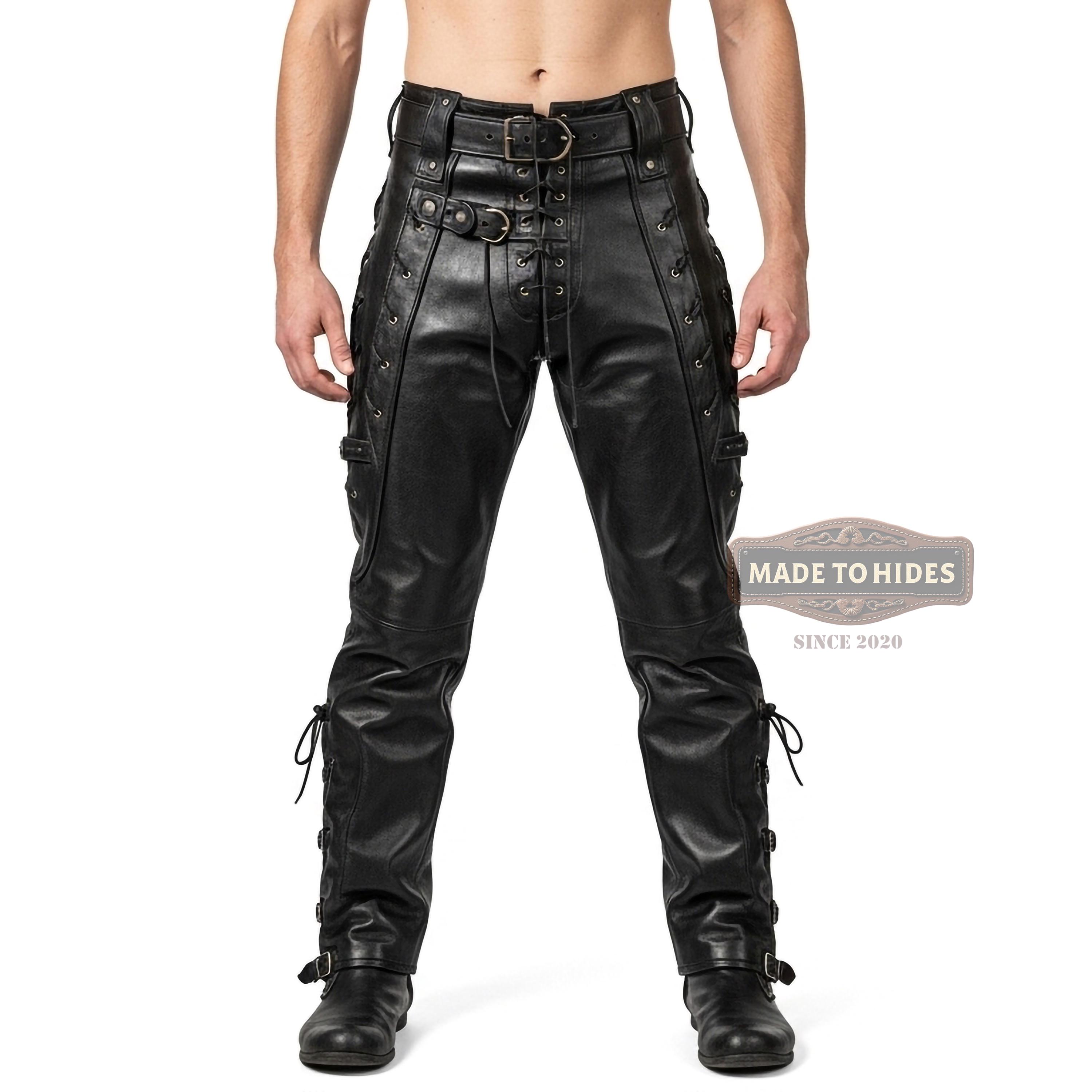 Handmade Men's Genuine Leather Pants | Medieval Buckle & Lace-up