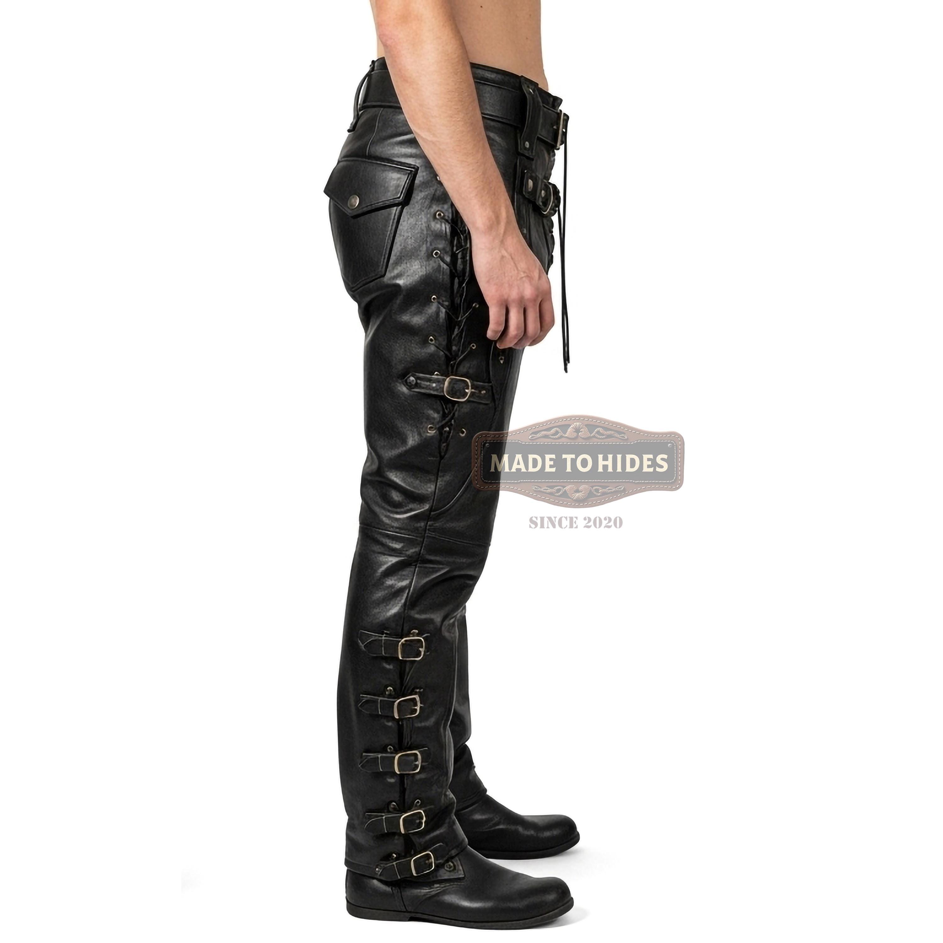 Handmade Men's Genuine Leather Pants | Medieval Buckle & Lace-up