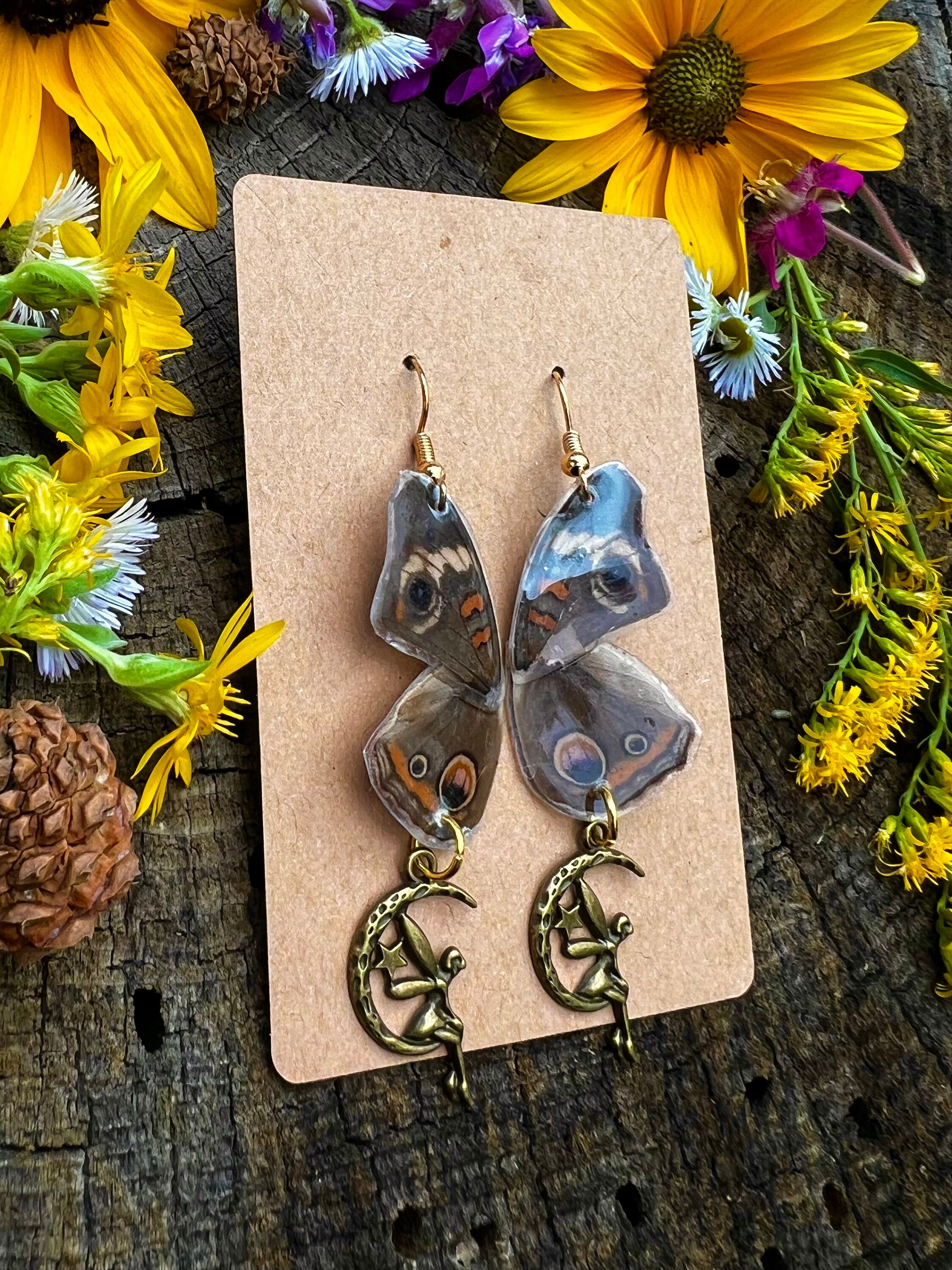 Unique Resin Ear Rings REAL Handmade Butterfly Wing Earrings Precis Coenia Butterfly Resin ...