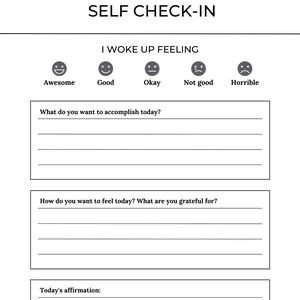 Daily Self Check-in Journal, Printable, Instant Download, Productivity ...