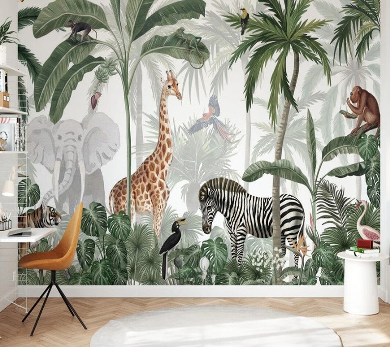 Jungle Animal Wallpaper Safari Wallpaper Customized Etsy