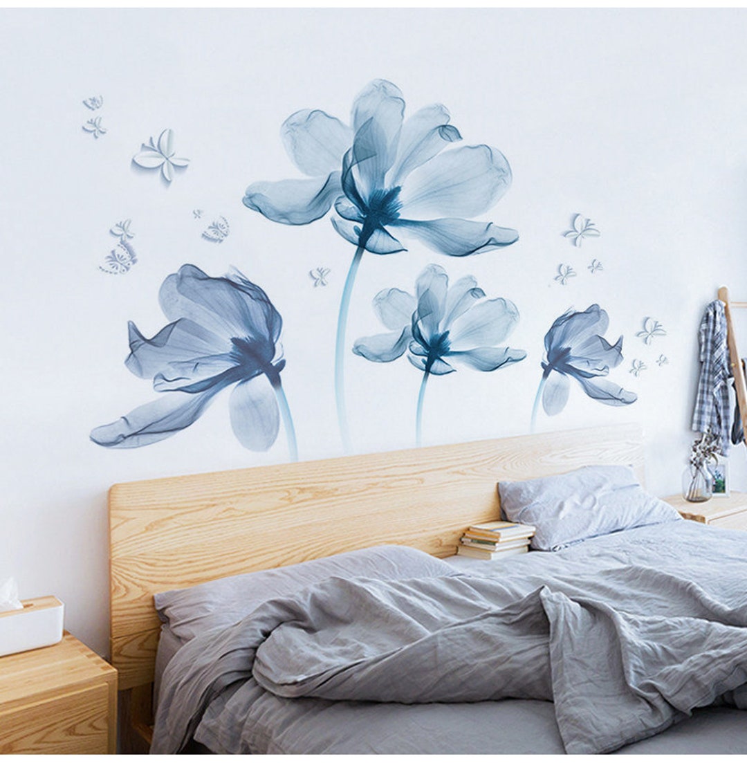 Blue Flowers Wall Decals for Living Room Wall Decal Bedroom Etsy UK