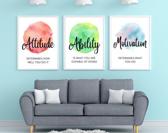 Inspirational Workplace Art, Motivational Office Wall Art, Modern Home Office Decor, Office Wall Set, Success Printable Quotes, Affirmations