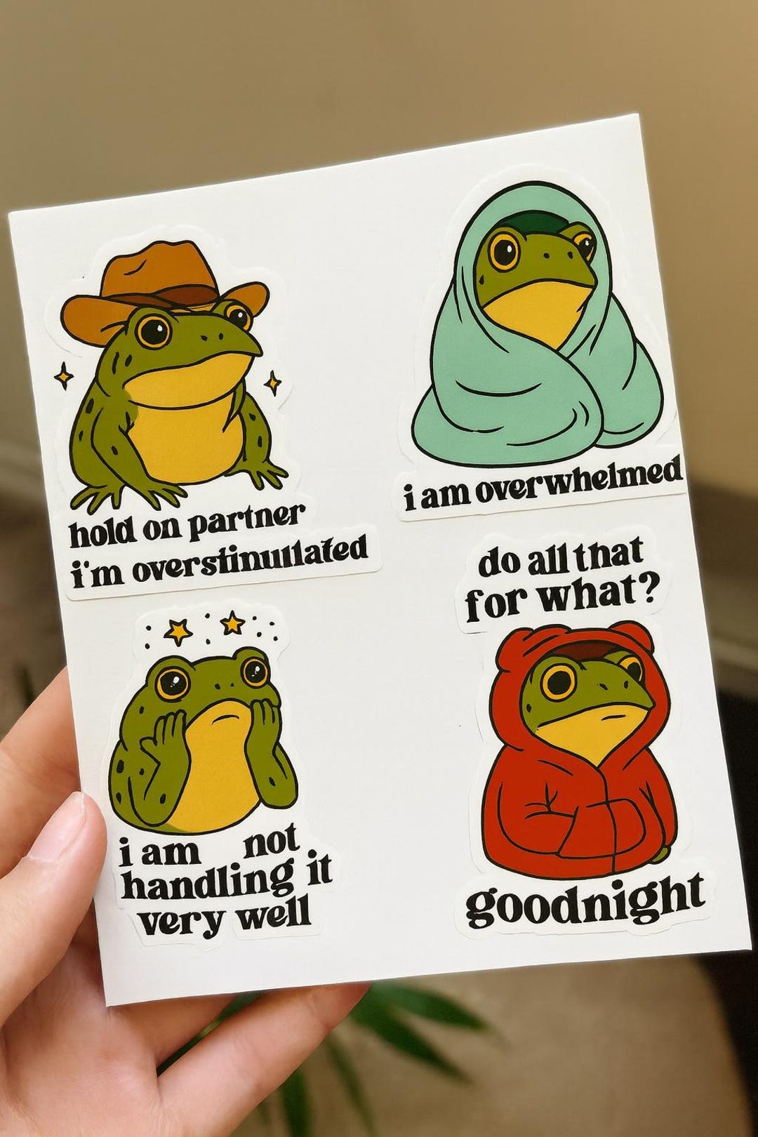Funny Frog Sticker Sheet: Relatable Meme Quotes, Laptop Decals - Etsy