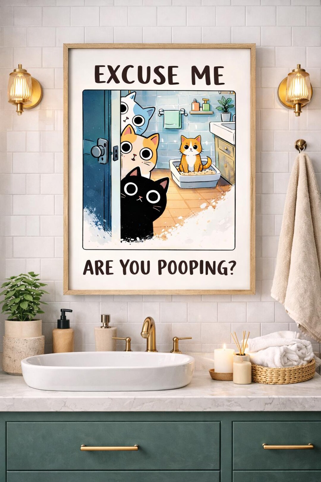 Excuse Me, Are You Pooping? Cat Poster – Funny Bathroom Wall Art Print ...