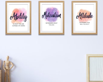 Inspirational Workplace Art, Motivational Office Wall Art, Modern Home Office Decor, Office Wall Set, Success Printable Quotes, Affirmations