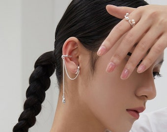 Ear Cuff Chain Earrings, Sterling Silver Ear Cuffs, Minimalist Earrings, Threader Earrings, No Piercing