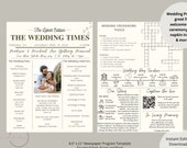 Printable Newspaper Wedding Program, Wedding Infographic, Fun Wedding Program DIY,  Order of Events, Wedding Timeline, Editable Template