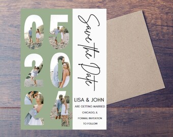 Unique Save the Date Wedding Invite Template, Customizable Save The Date Template, Creative Save The Date Template w/ Photos, Print at Home