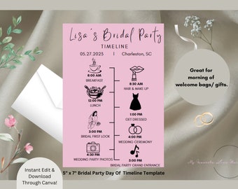 Unique Wedding Bridal Party Day Of Timeline Template, Bridal Party Schedule, Customizable Itinerary, Wedding Day Timeline For Bridal Party