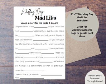 Wedding Day Mad Libs, Wedding Game for Table, Wedding Guest Book, Instant Download, Funny Wedding Reception Game, DIY Wedding Mad Libs Game
