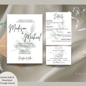 Minimalist Wedding Invitation Set, Modern Wedding Invitation Template, Details Card Template, RSVP Template, Digital Download, Edit in Canva