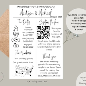 Fun Wedding Infographic Template, Modern Wedding Program with Icons, Instant Download, Editable Through Canva, 5x7 Wedding Program Template