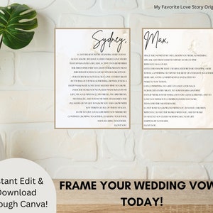 Modelo de impressão de arte de parede de votos de casamento, download instantâneo, emoldure seus votos de casamento, presente de casamento, presente de aniversário, imprima hoje, impressões digitais