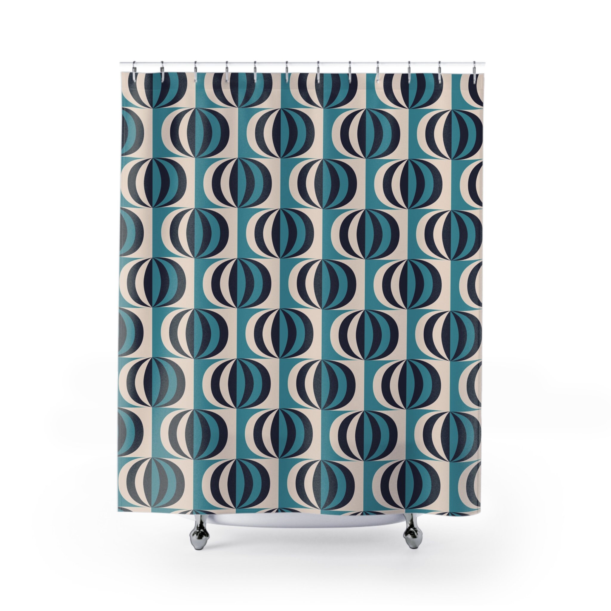 Teal Midcentury Modern Capsule Shower Curtain Unique Boho Modern