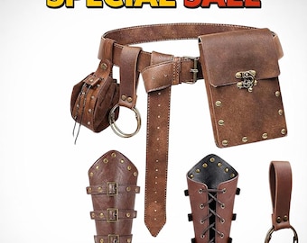 Handmade Leather Viking Bracers & Belt Pouch Set: Renaissance Cosplay