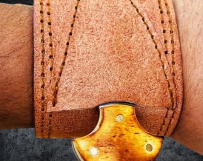 Personalized Handmade Knife With Leather Wrist Band Leather Cuff Gift for Him, USA, EDC