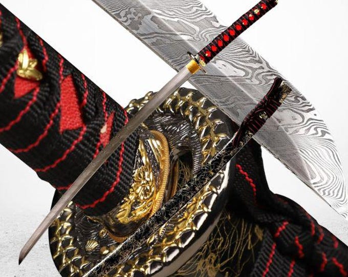 Real Samurai Katana Sword, Handmade Damascus Japanese Sword, Full Tang, Functional, Practical Sharp
