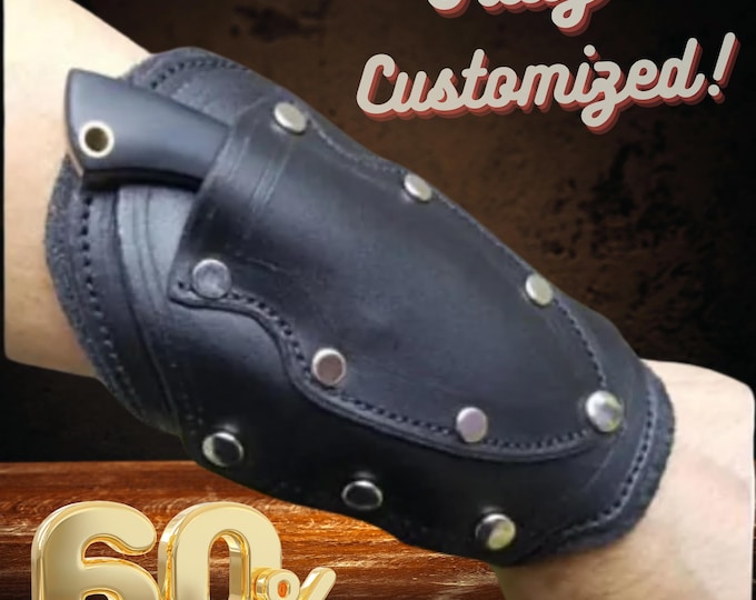 Customise Handmade Leather Wrist Cuff Sheath – Hidden Blade, Card Holder – Knife Bracelet – Personalized Guntlent for Him – Great Gift Idea