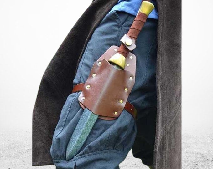 Handmade Leg Scabbard - Leather Thigh Holster Stainless Steel Knife with Leg strap
