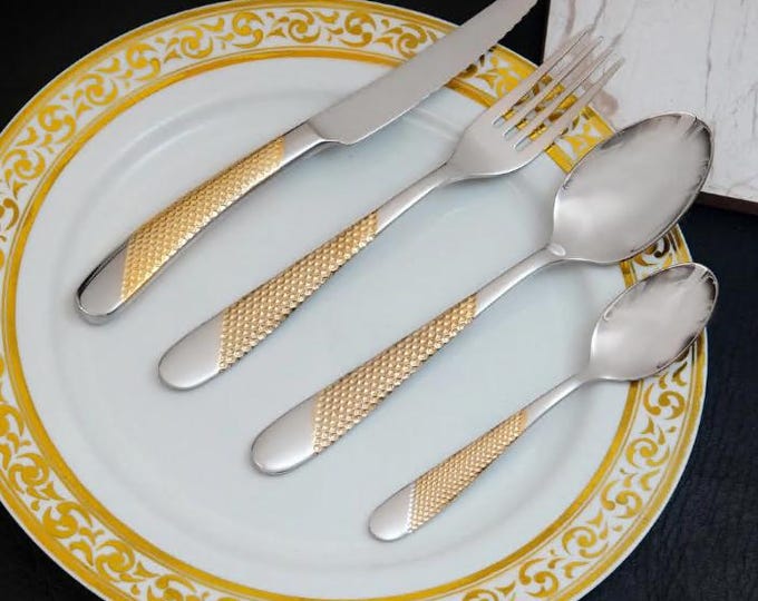 Vintage 24-Piece 24K Gold Plated Flatware Set for 6 | Silverplate Silverware Collection - Cutlery Set