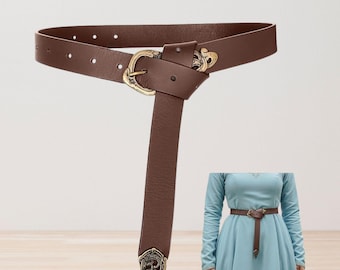 Viking Leather Belt with Brass Buckle & Chape, for LARP, Medieval Costume