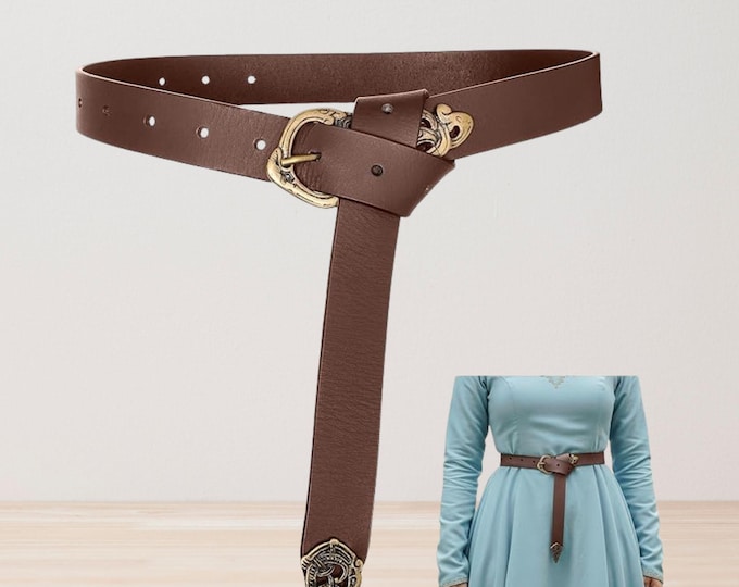 Viking Leather Belt with Brass Buckle & Chape, for LARP, Medieval Costume