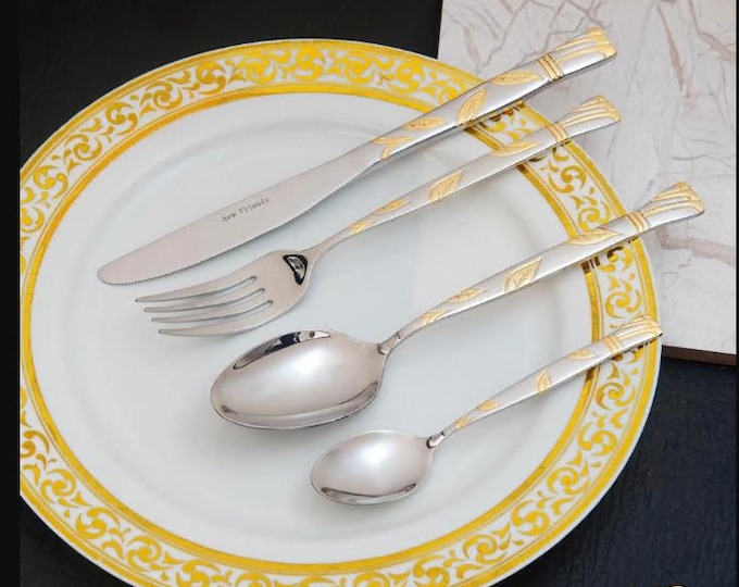Elegant Floral Antique Silverware Set - Service for 6 | Wedding & Tea Party Silver Cutlery, 24K Gold Plated Ideal Wedding Gift