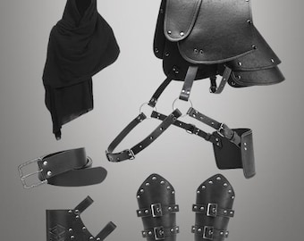 Medieval Costume Set Renaissance Accessories Shoulder Armor - Leather Belt & Bracers - Viking Shawl for Men