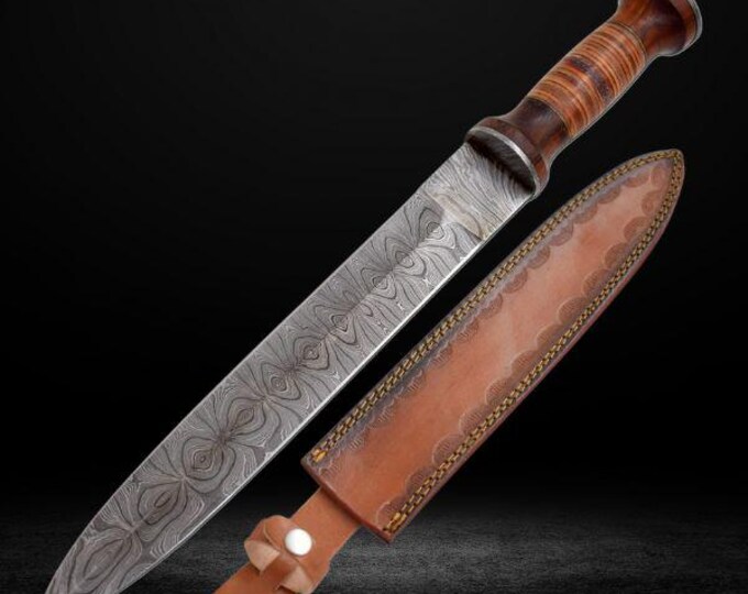 Real Damascus Handmade Sword with Solid Doller Sheet Handle, Viking Sword for Men