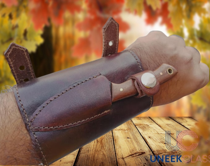 Personalized Leather Wrist Knife Sheath – Handmade Stainless Steel Blade