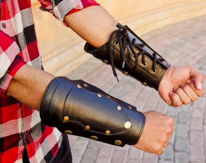 Handmade Leather Wrist Cuff Sheath with Knife - Cash Holder, Hidden Wallet, Necker Knife Viking Custom Leather Wristband Anniversary gift