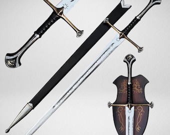 Handmade Medieval Vikings Master Long Sword, Stainless Steel Replica Movie Sword, Wall Mount Plaque Along with Scabbard