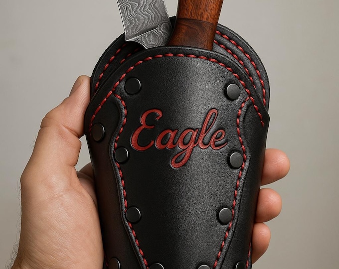 Hidden Blade Wrist Cuff Sheath with Knife, Handmade Black Leather Wallet,Eagle Wrist Card Holder, Cool Outdoor Gear and Accessories