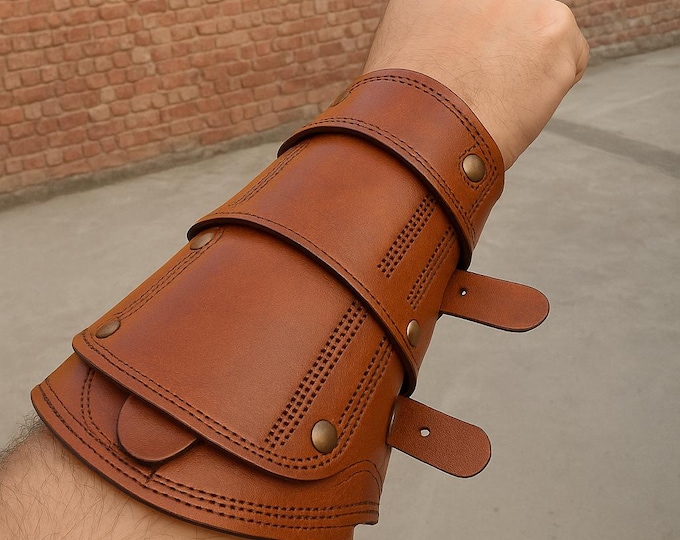 Wrist Cuff Sheath with Dagger Knife, Viking Hidden Blade Handmade Leather Wallet, Wrist Card Holder, Cool Outdoor Gear and Accessories