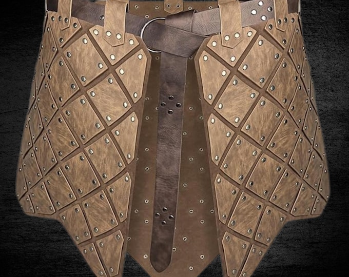 3PCs Brown Waist Armor with Belt, Cosplay Thigh Armor, Knights Skirt Armor, Medieval Accessories