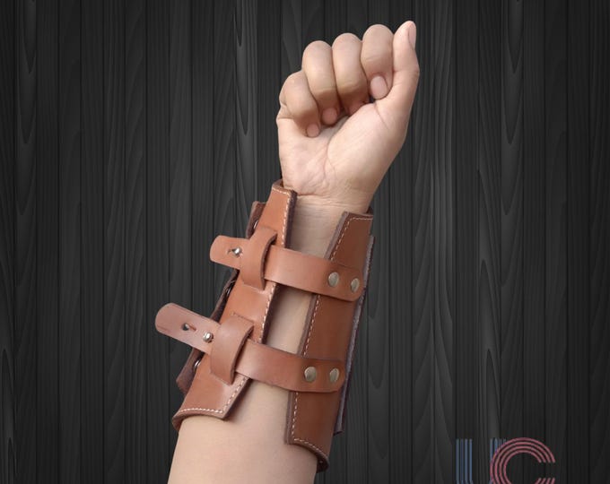 Viking Leather Bracelet Handmade Wrist Cuff Sheath, Knife Bracelet, Hidden Pocket Card Holder Groomsman Gift